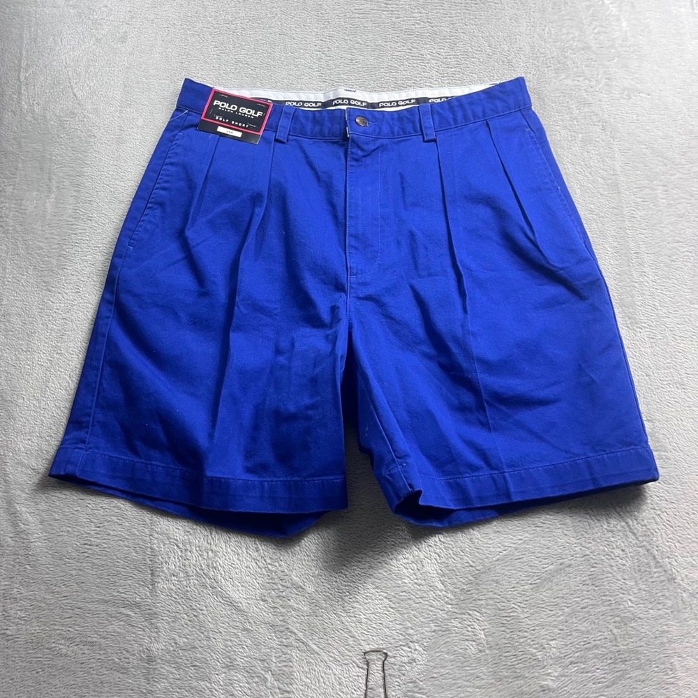 Polo Golf Ralph Lauren Mens 34 Blue Pleated Cotton Golf Shorts New